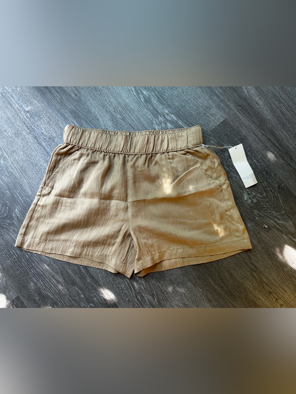 Calypso St. Barth Tan Elastic-Waist Linen Shorts